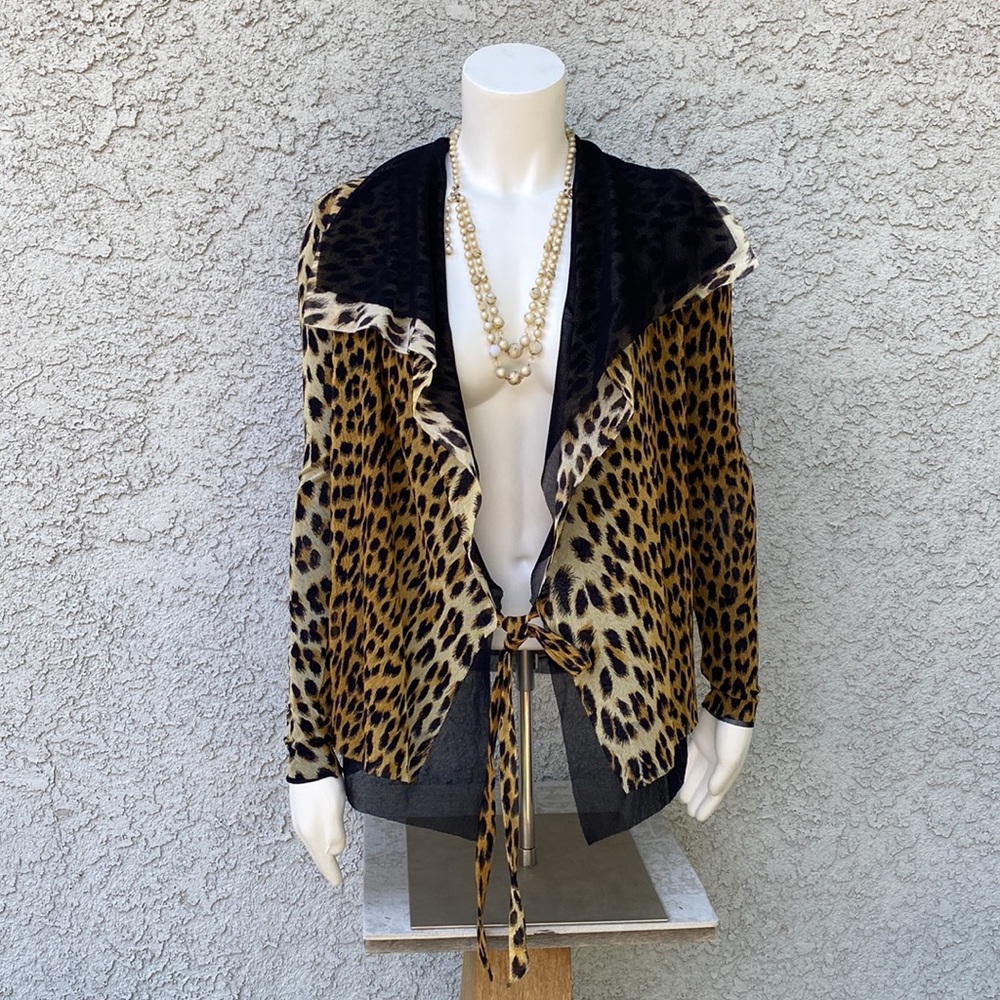Fuzzi Cheetah Leopard Animal Print Mesh Cardigan Sweater or Wrap Blouse 👚